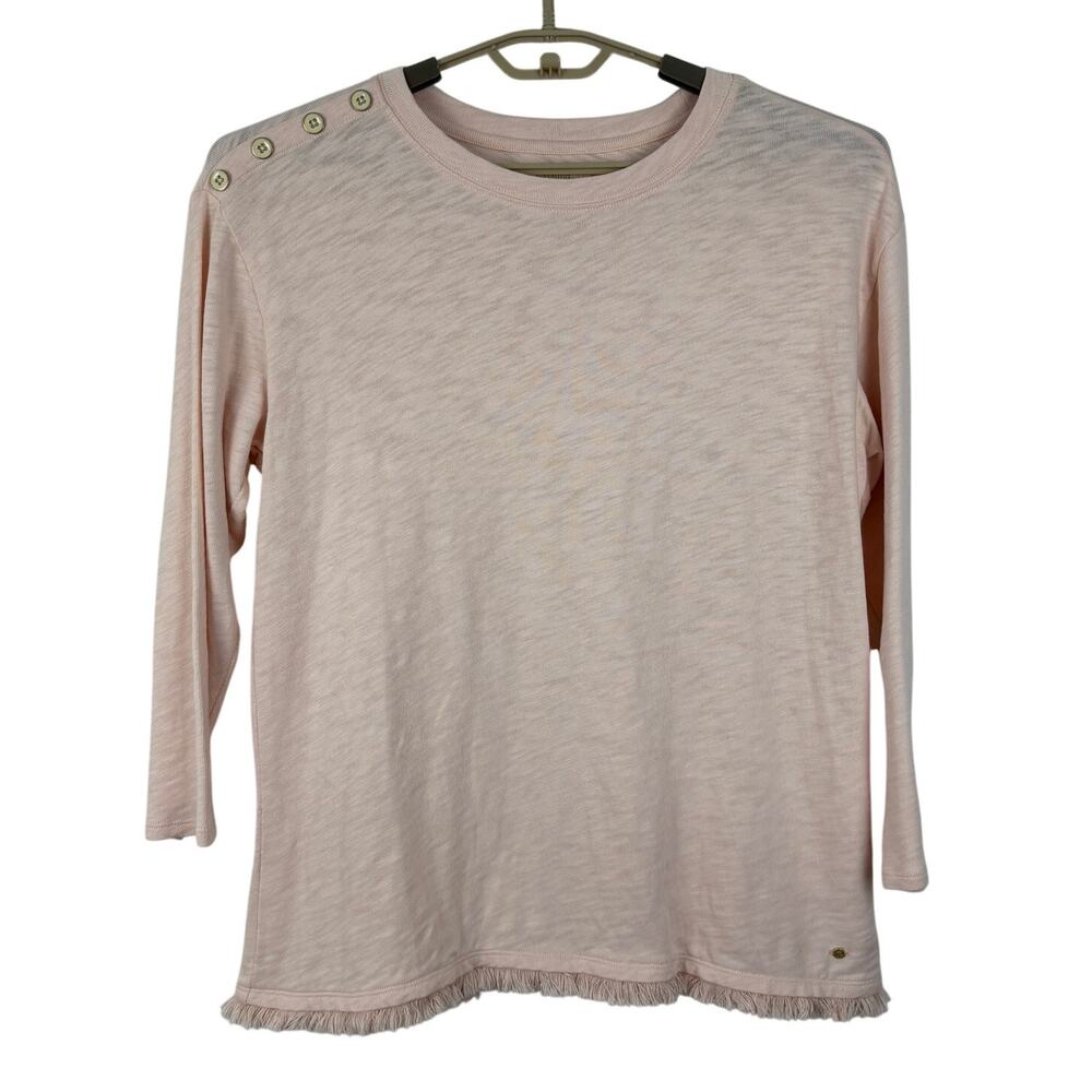 Spartina 449 Pink Slub Cotton Crewneck Tunic Shirt Top Large fringe soft